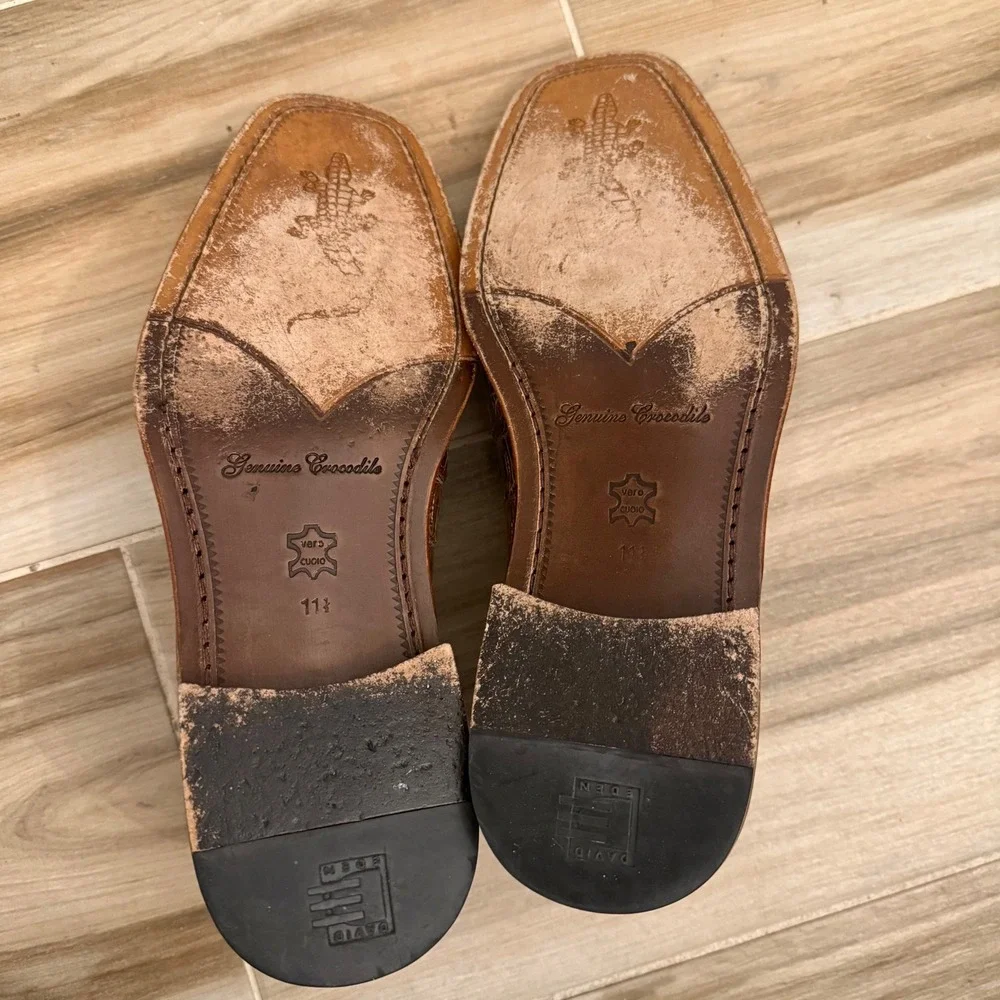 David Eden Tulsa Brown Genuine Crocodile Leather Derby Shoes Made in Spain 11.5